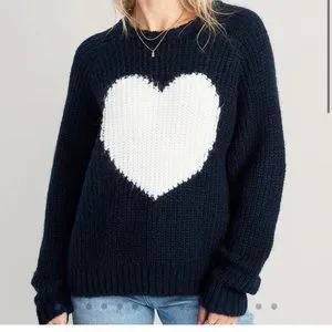 Old Navy Sweaters Old Navy Cozy Jacquard Cocoon Pullover For Women Heart Sweater Poshmark